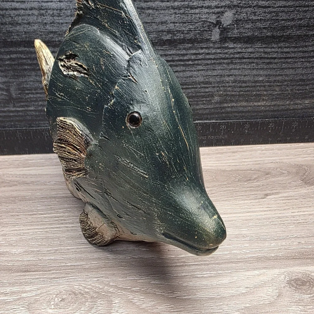 Resin WoodLook Fish Sculpture/Figurine, Nautical, Rustic,‎ Folkart Style